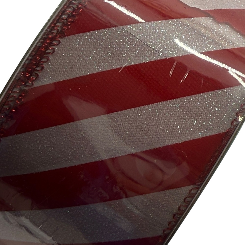 Red Silver Stripe Premium Ribbon Wired 2.5"x 50 Yards Candy Cane Holiday Craft